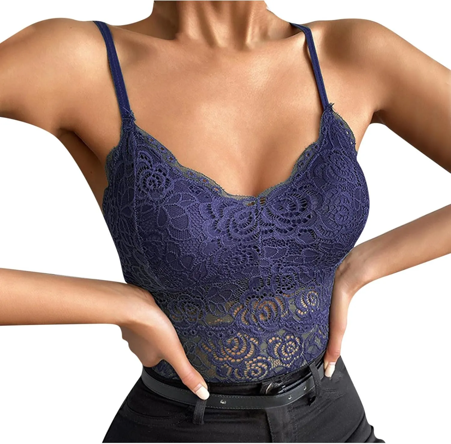 Women Floral Lace Cami Crop Top Sleeveless Cut Out Back Spaghetti Strap Slim Yoga Workout Tank Tops Sexy Camisoles