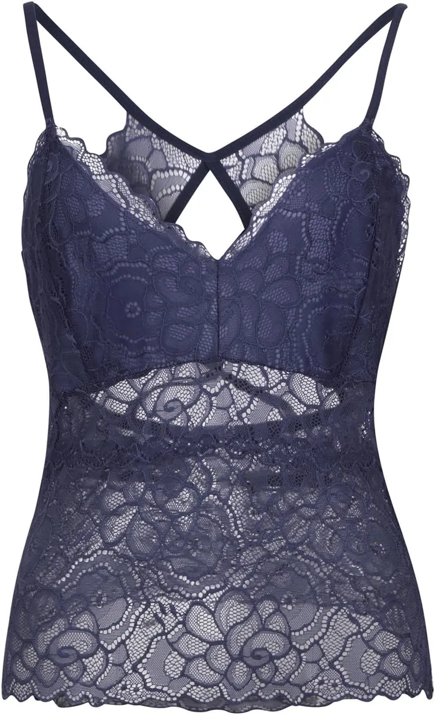 Women Floral Lace Cami Crop Top Sleeveless Cut Out Back Spaghetti Strap Slim Yoga Workout Tank Tops Sexy Camisoles