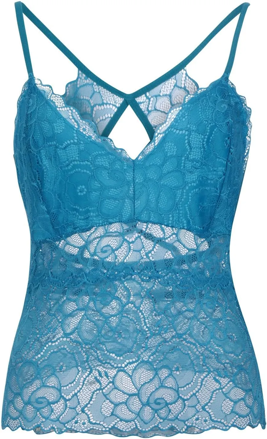 Women Floral Lace Cami Crop Top Sleeveless Cut Out Back Spaghetti Strap Slim Yoga Workout Tank Tops Sexy Camisoles