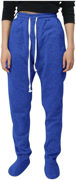 Women Footed Sweatpants Sherpa Fleece Lined Drawstring Pants Winter Soft Warm Nightwear Loungewear Solid Footed Loose Pajamas