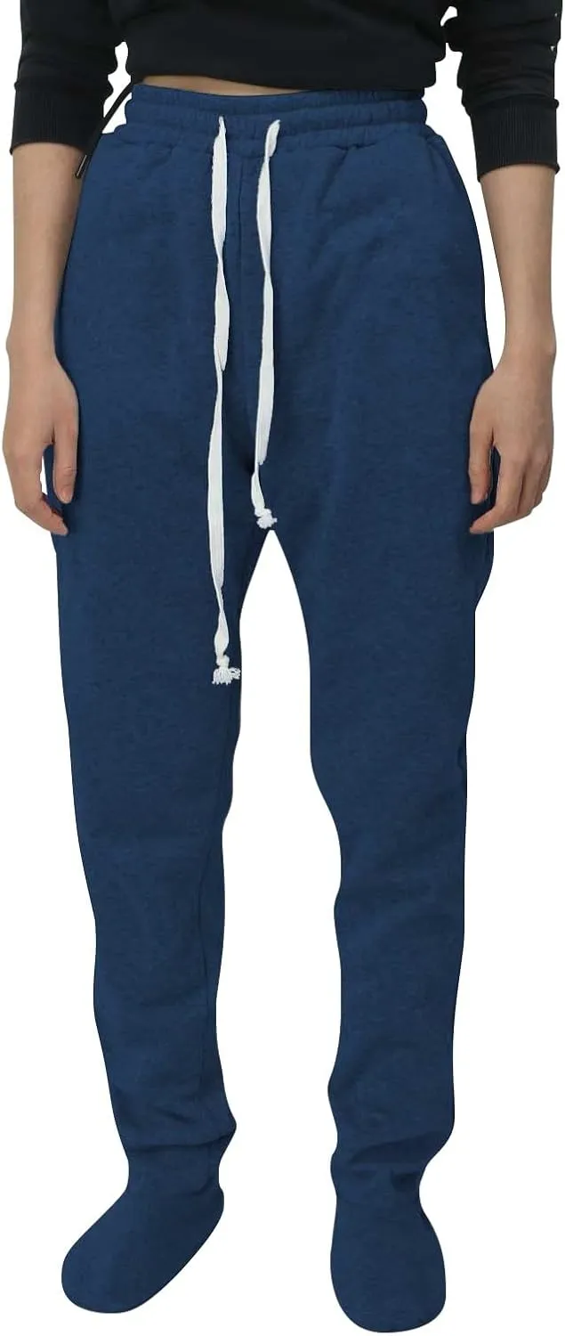 Women Footed Sweatpants Sherpa Fleece Lined Drawstring Pants Winter Soft Warm Nightwear Loungewear Solid Footed Loose Pajamas