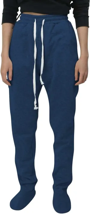 Women Footed Sweatpants Sherpa Fleece Lined Drawstring Pants Winter Soft Warm Nightwear Loungewear Solid Footed Loose Pajamas