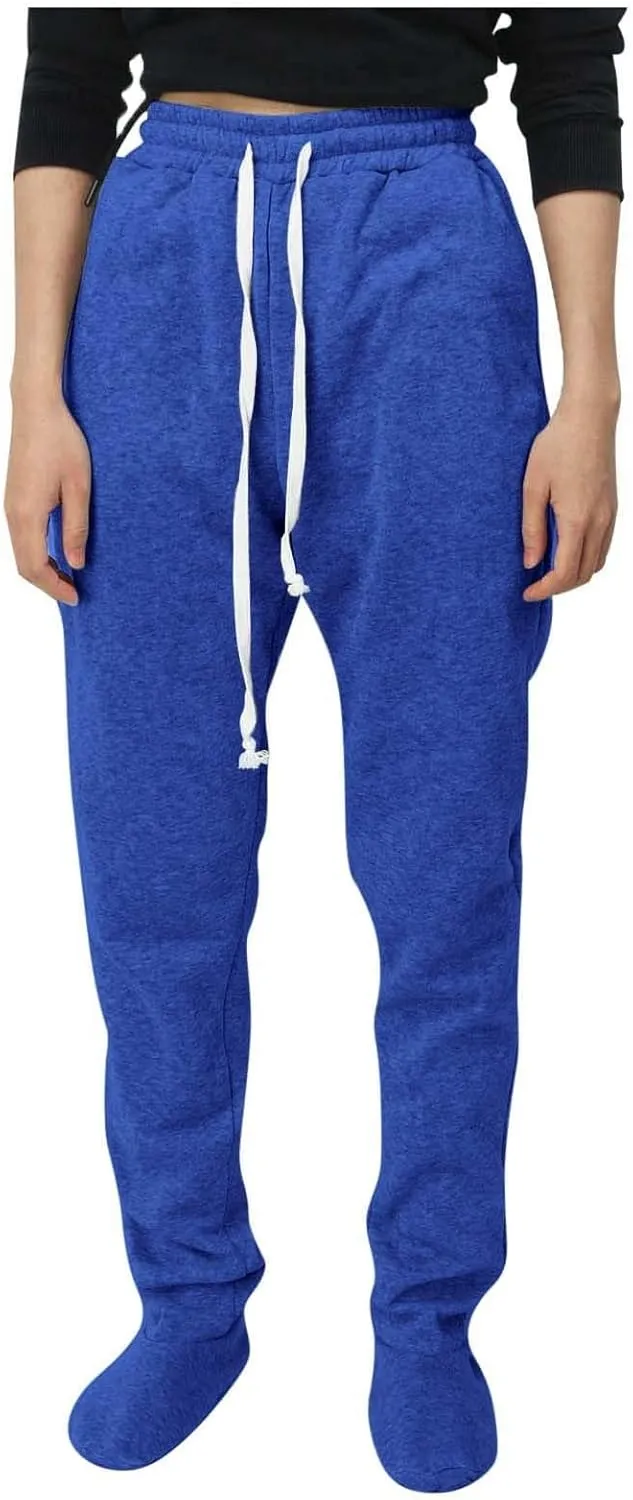 Women Footed Sweatpants Sherpa Fleece Lined Drawstring Pants Winter Soft Warm Nightwear Loungewear Solid Footed Loose Pajamas