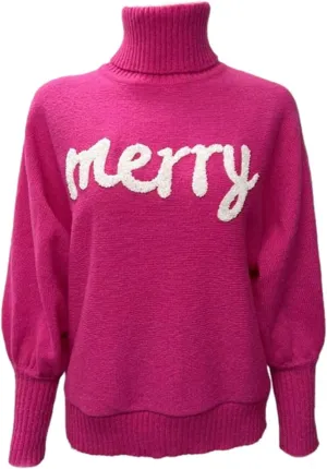 Women Merry Christmas Turtleneck Sweater Xmas Long Batwing Sleeve Letter Pullover Holiday Knitted Sweater Tops