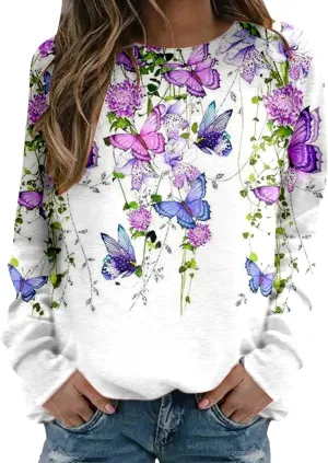 Women Oversized Butterfly Print Sweatshirts Crewneck Long Sleeve Shirts Casual Pullover Sweatshirt Tops Outfits Clothes