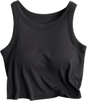 Women Rib Tank Tops with Built in Bras Summer Solid Yoga Camisoles for Fitness Workout Outfits Undershirts Cami Tops