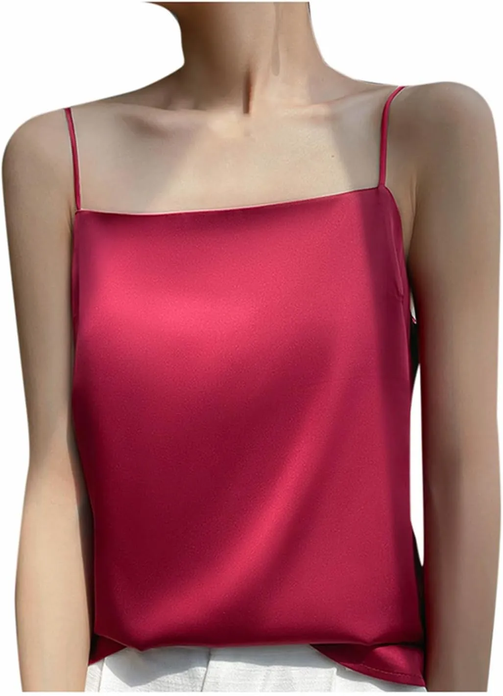 Women Satin Spaghetti Strap Tank Tops Square Neck Sleeveless Cami Shirts Club Party Camisole Summer Basic Undershirt