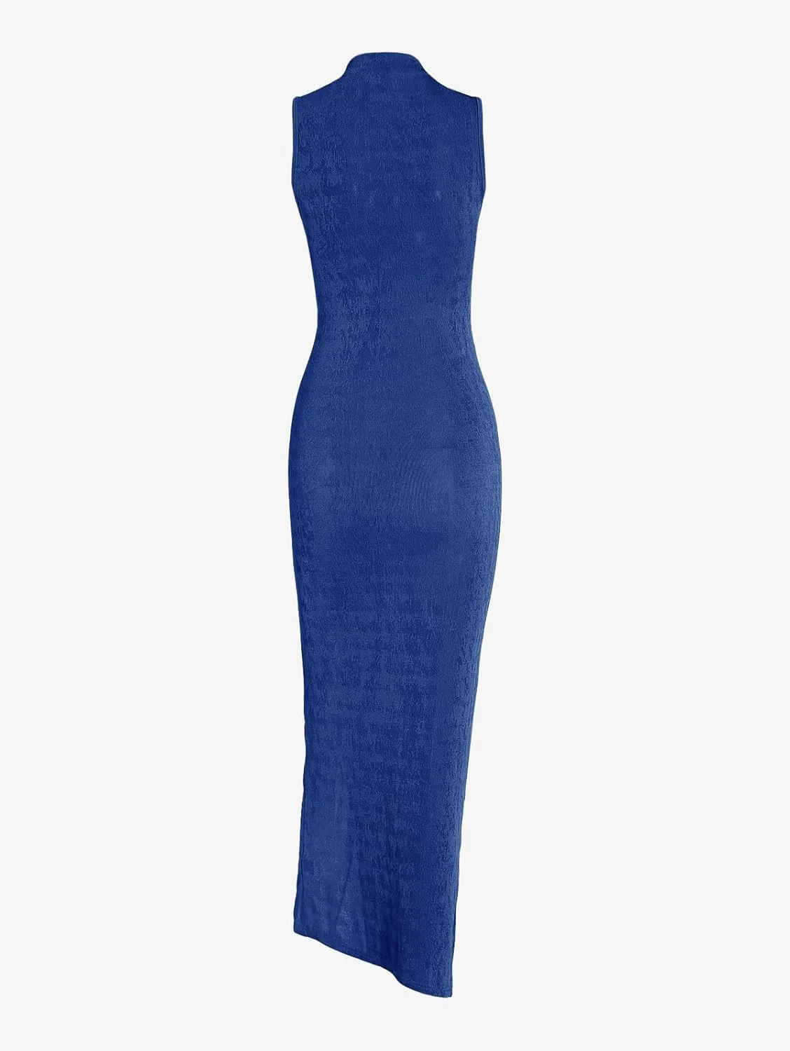 Women Sexy Semi Sheer Sleeveless Mock Turtleneck Jersey Ruched Thigh Slit Bodycon Maxi Dress for Party Club Night