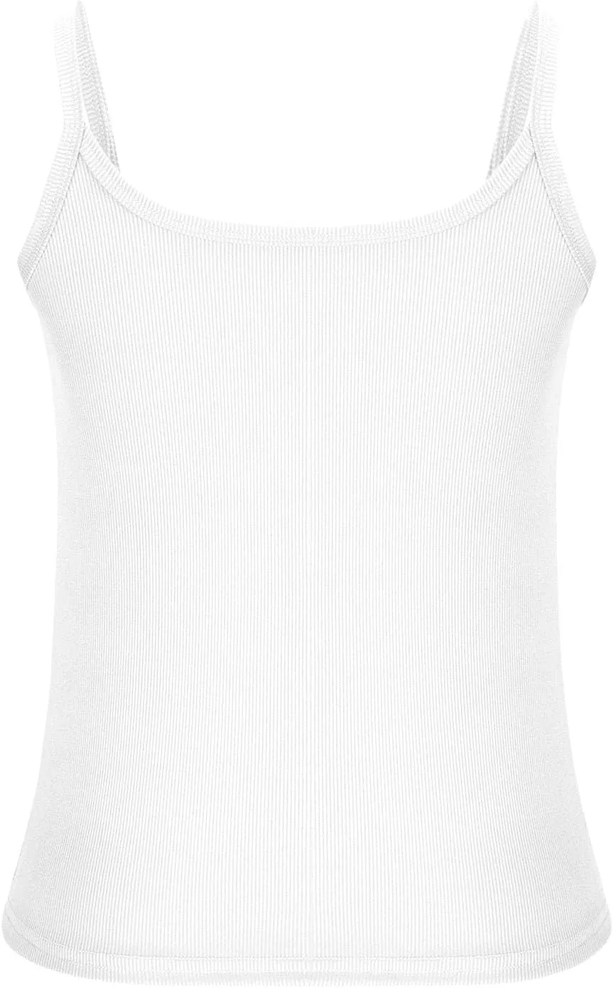 Women Sexy Spaghetti Strap Ribbed Knit Tank Tops Scoop Neck Slim Fitted Camisole Basic Sleeveless Layering Shirts