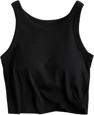 Women Tank Tops Shelf Bra Summer Cotton Basic Padded Yoga Rib Camisoles for Casual Workout Outfits Undershirts Cami