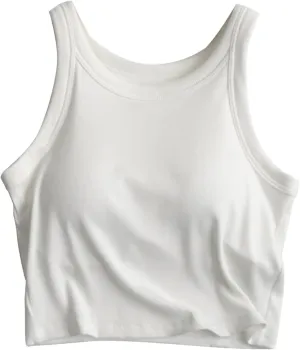 Women Tank Tops Shelf Bra Summer Cotton Basic Padded Yoga Rib Camisoles for Casual Workout Outfits Undershirts Cami