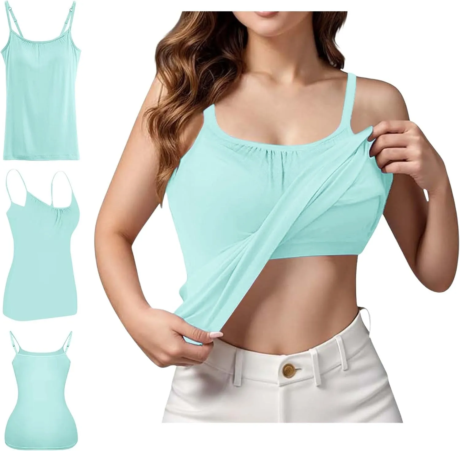 Women Tank Tops Shelf Bra Summer Cotton Yoga Adjustable Spaghetti Strap Camisoles for Workout Outfits Undershirts Cami