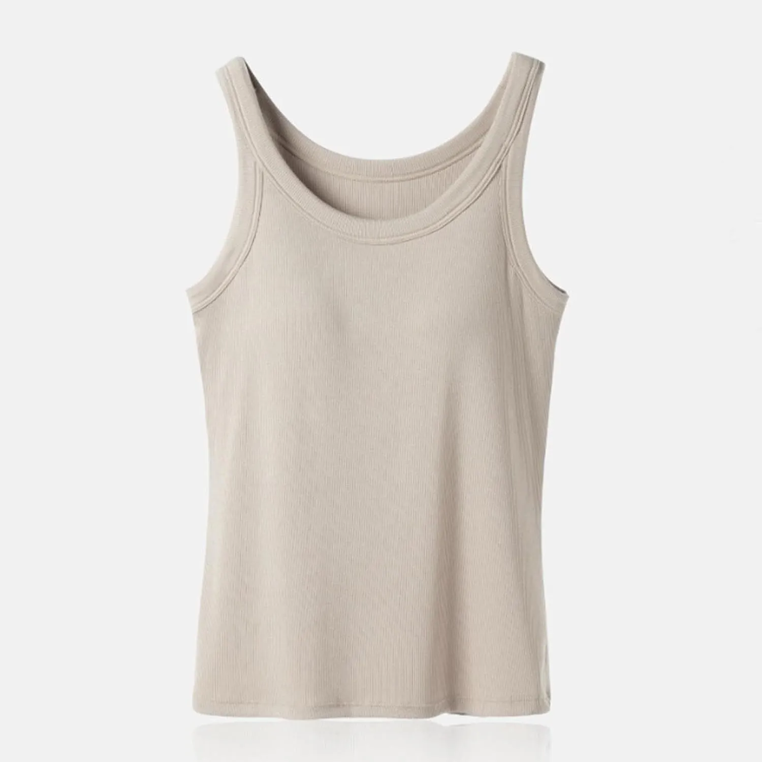 Women Tank Tops Shelf Bra Summer Round Neck Padded Rib Camisoles for Casual Yoga Workout Outfits Undershirts Cami