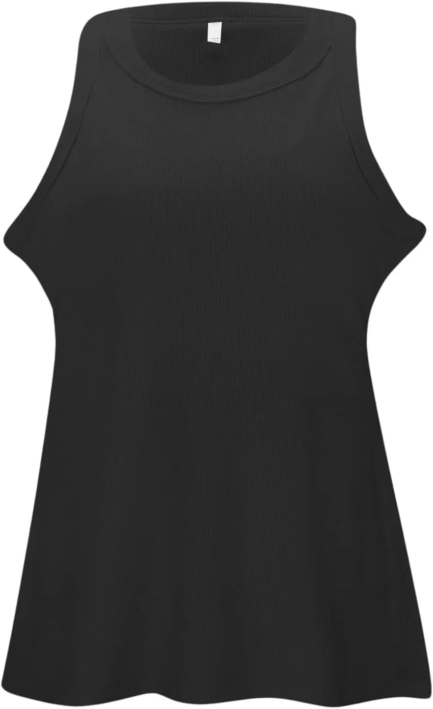 Women Tank Tops Shelf Bra Summer Round Neck Padded Rib Camisoles for Casual Yoga Workout Outfits Undershirts Cami
