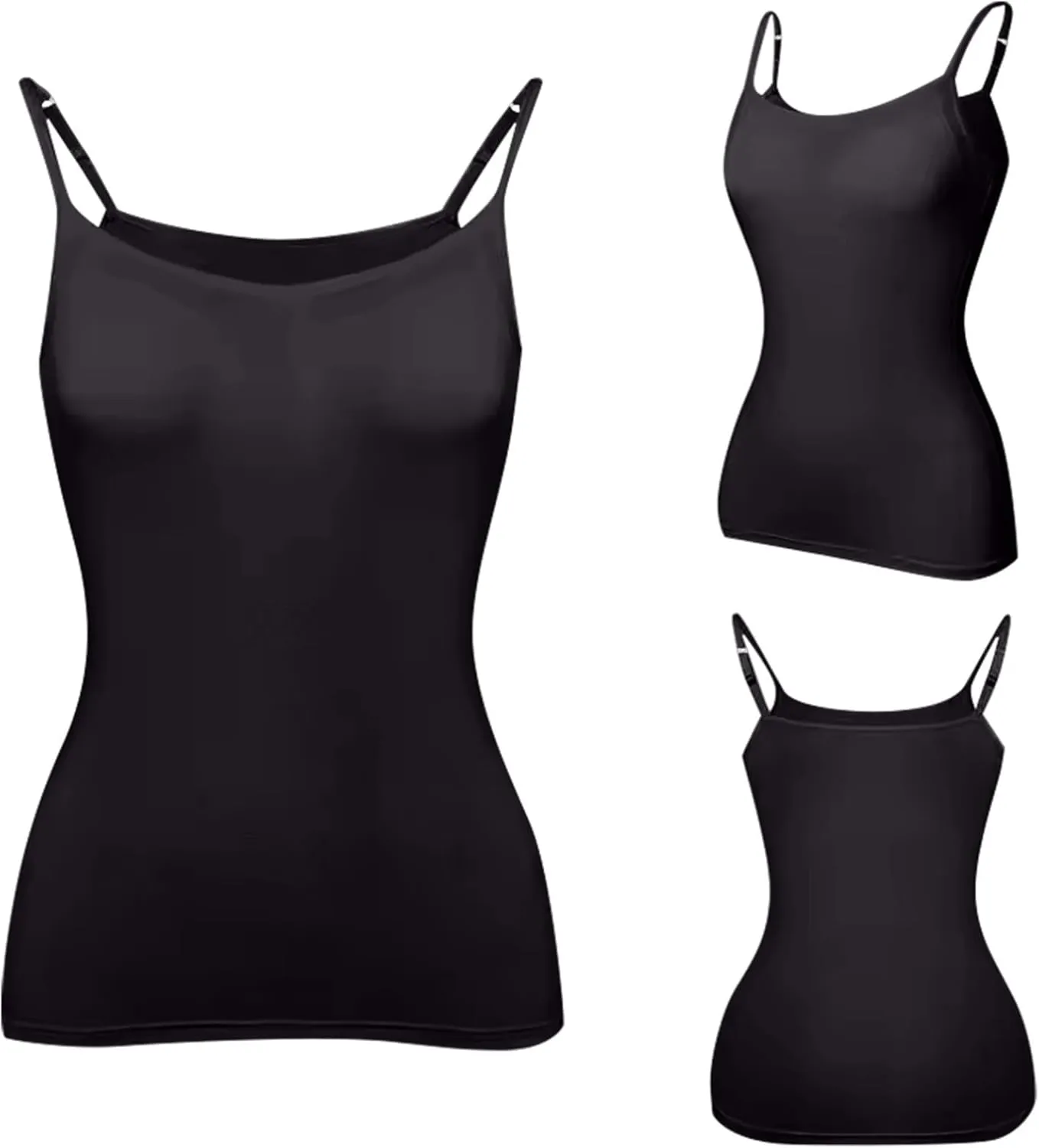 Women Tank Tops with Built in Bras Cotton Shelf Bra Camisoles Adjustable Spaghetti Basic Undershirt Layer Cami 2 Pack