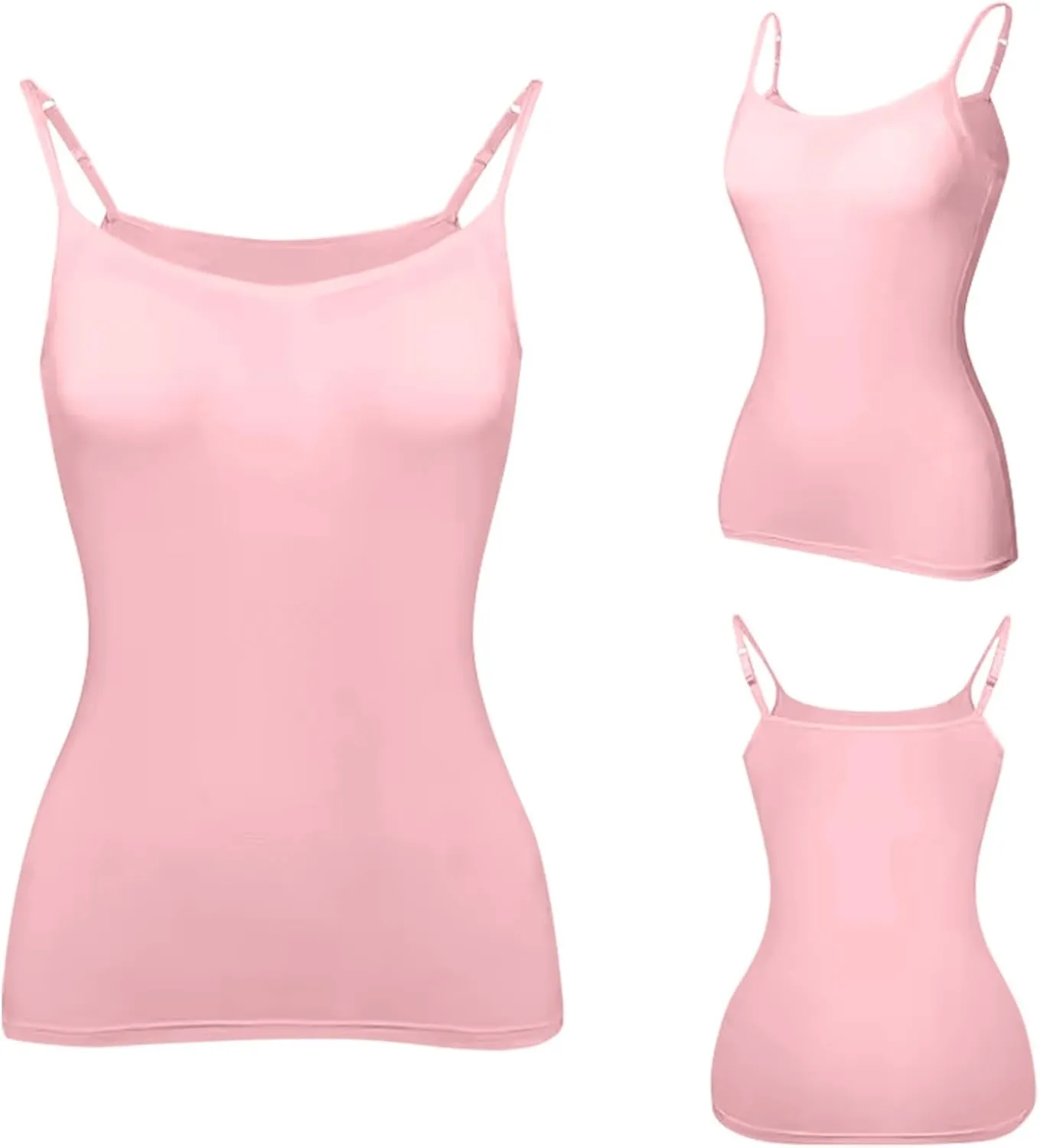 Women Tank Tops with Built in Bras Cotton Shelf Bra Camisoles Adjustable Spaghetti Basic Undershirt Layer Cami 2 Pack