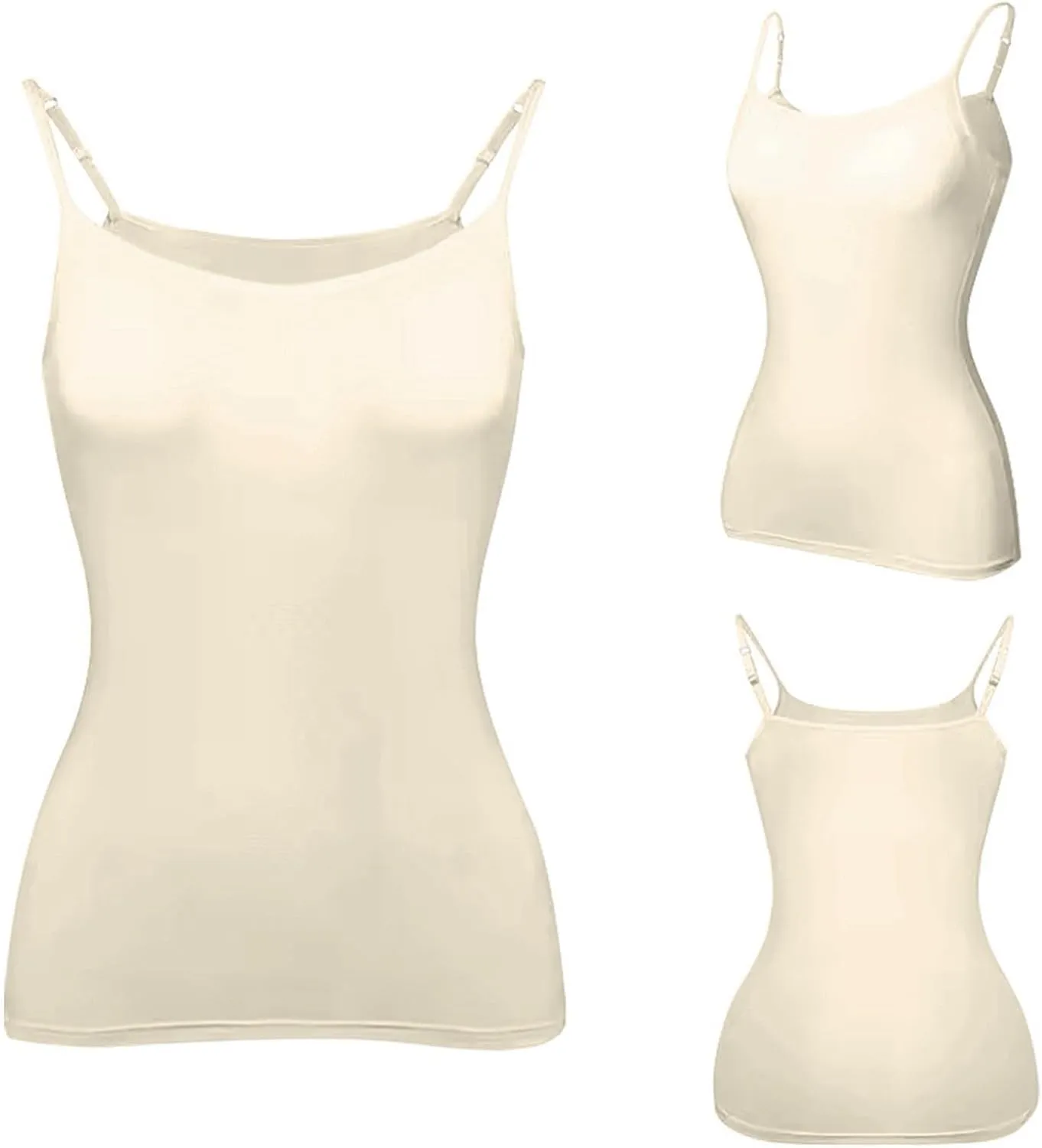 Women Tank Tops with Built in Bras Cotton Shelf Bra Camisoles Adjustable Spaghetti Basic Undershirt Layer Cami 2 Pack
