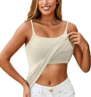 Women Tank Tops with Built in Bras Cotton Shelf Bra Camisoles Adjustable Spaghetti Strap Tank Tops Basic Layer Cami
