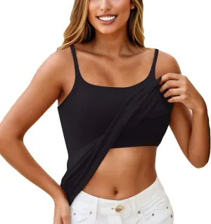 Women Tank Tops with Built in Bras Cotton Shelf Bra Camisoles Adjustable Spaghetti Strap Tank Tops Basic Layer Cami