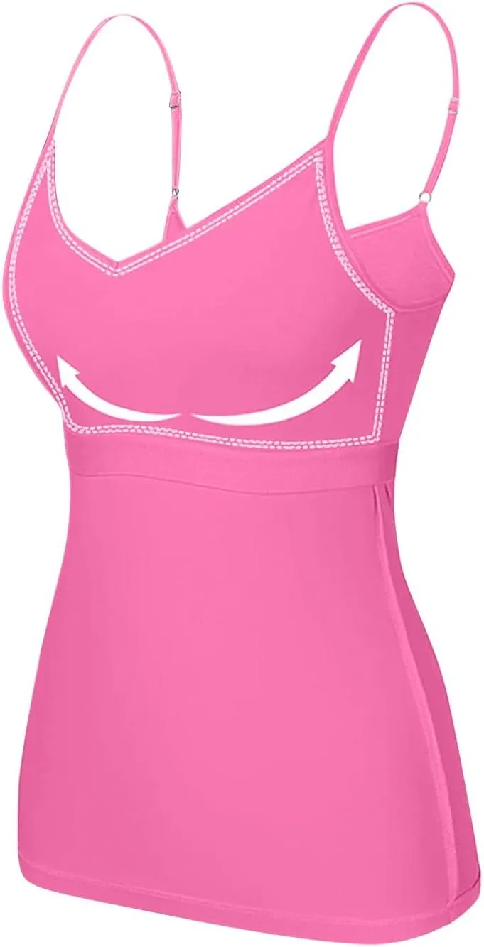 Women Tank Tops with Built in Bras Cotton Shelf Bra Camisoles Adjustable Spaghetti Strap Tank Tops Basic Layer Cami