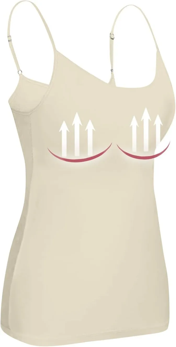 Women Tank Tops with Built in Bras Cotton Shelf Bra Camisoles Adjustable Spaghetti Strap Tank Tops Basic Layer Cami