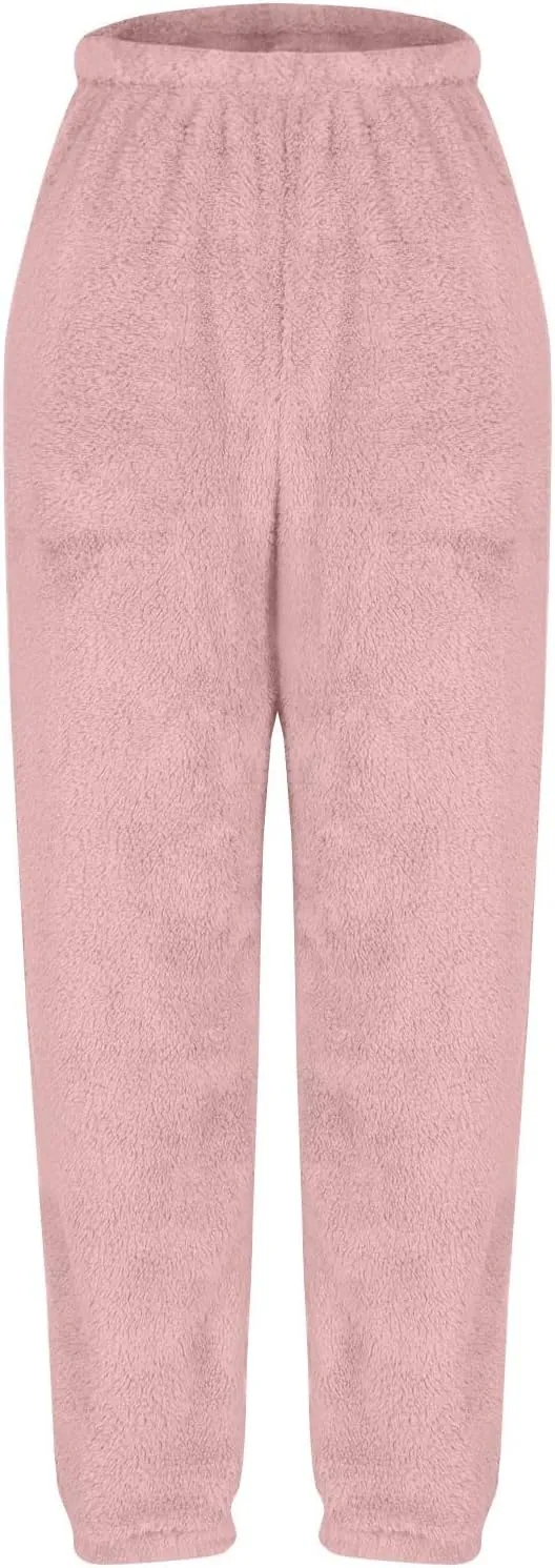 Women Winter Lounge Pants Plus Size Fluffy Jogger Pants Fuzzy Pajamas Pants Fleece Pj Bottoms Comfy Lounge Trousers