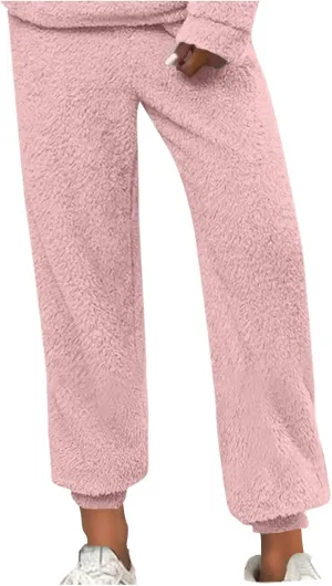 Women Winter Lounge Pants Plus Size Fluffy Jogger Pants Fuzzy Pajamas Pants Fleece Pj Bottoms Comfy Lounge Trousers