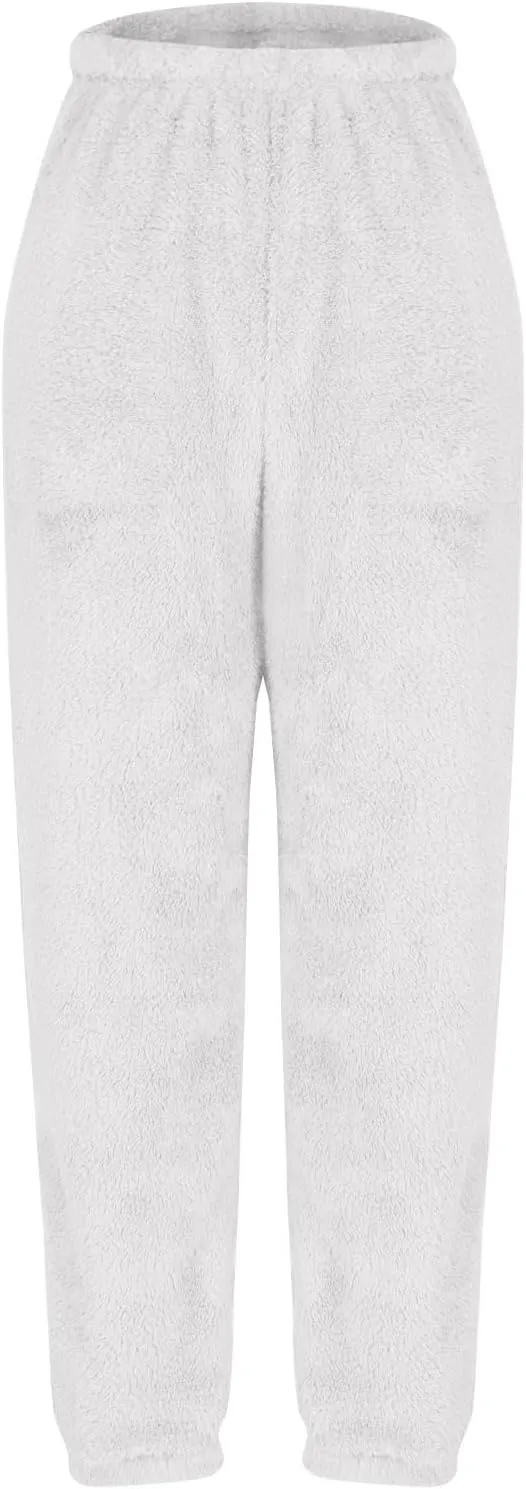 Women Winter Lounge Pants Plus Size Fluffy Jogger Pants Fuzzy Pajamas Pants Fleece Pj Bottoms Comfy Lounge Trousers