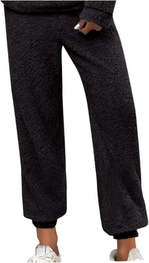 Women Winter Lounge Pants Plus Size Fluffy Jogger Pants Fuzzy Pajamas Pants Fleece Pj Bottoms Comfy Lounge Trousers