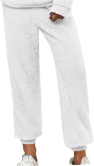 Women Winter Lounge Pants Plus Size Fluffy Jogger Pants Fuzzy Pajamas Pants Fleece Pj Bottoms Comfy Lounge Trousers