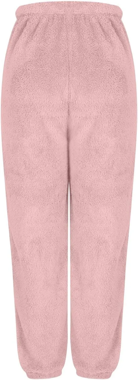 Women Winter Lounge Pants Plus Size Fluffy Jogger Pants Fuzzy Pajamas Pants Fleece Pj Bottoms Comfy Lounge Trousers