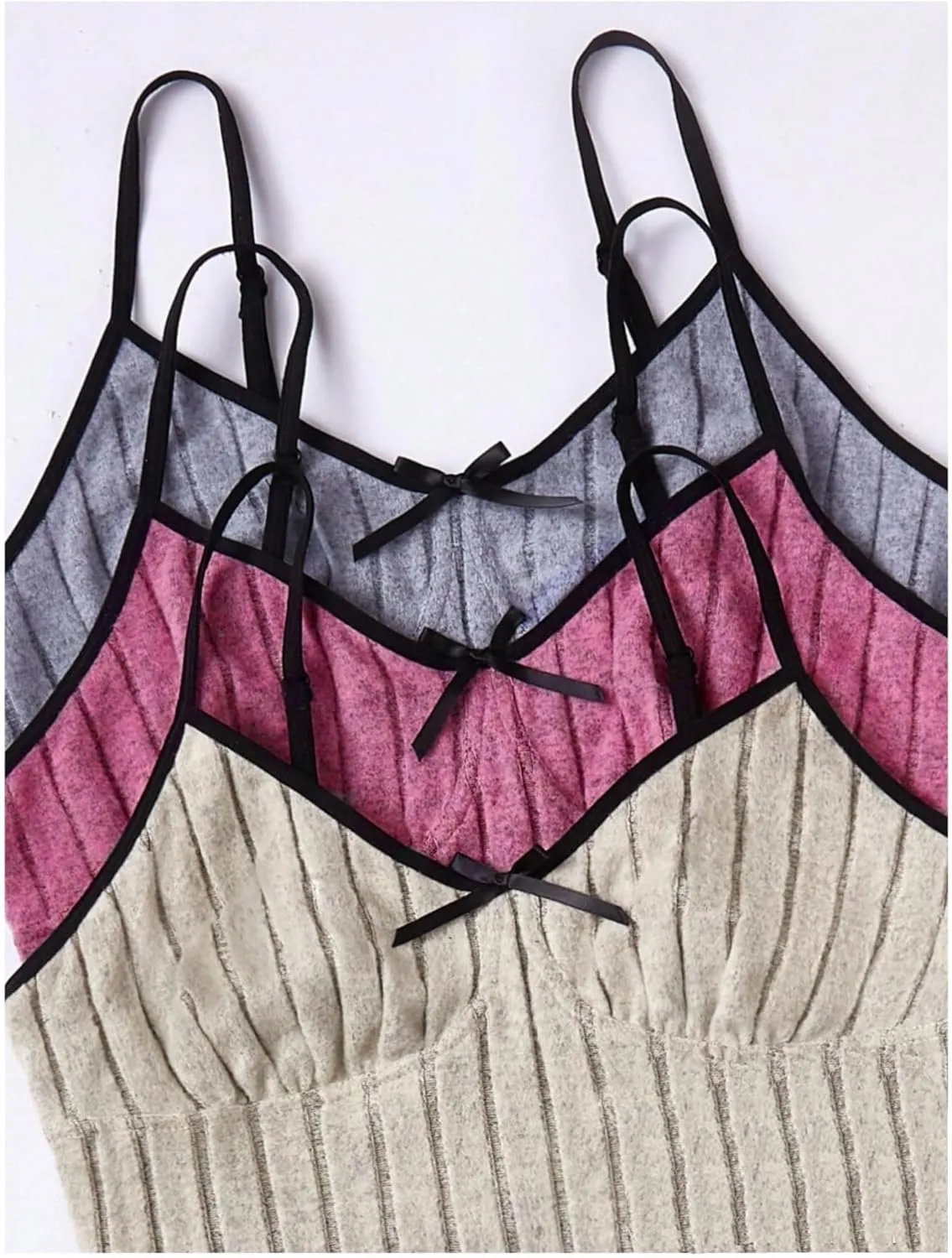 Women's 3 Pack Ribbed Pajamas Set Lettuce Trim Sleeveless Cami Crop Top and Shorts Lounge Set Sleepwear Loungewear