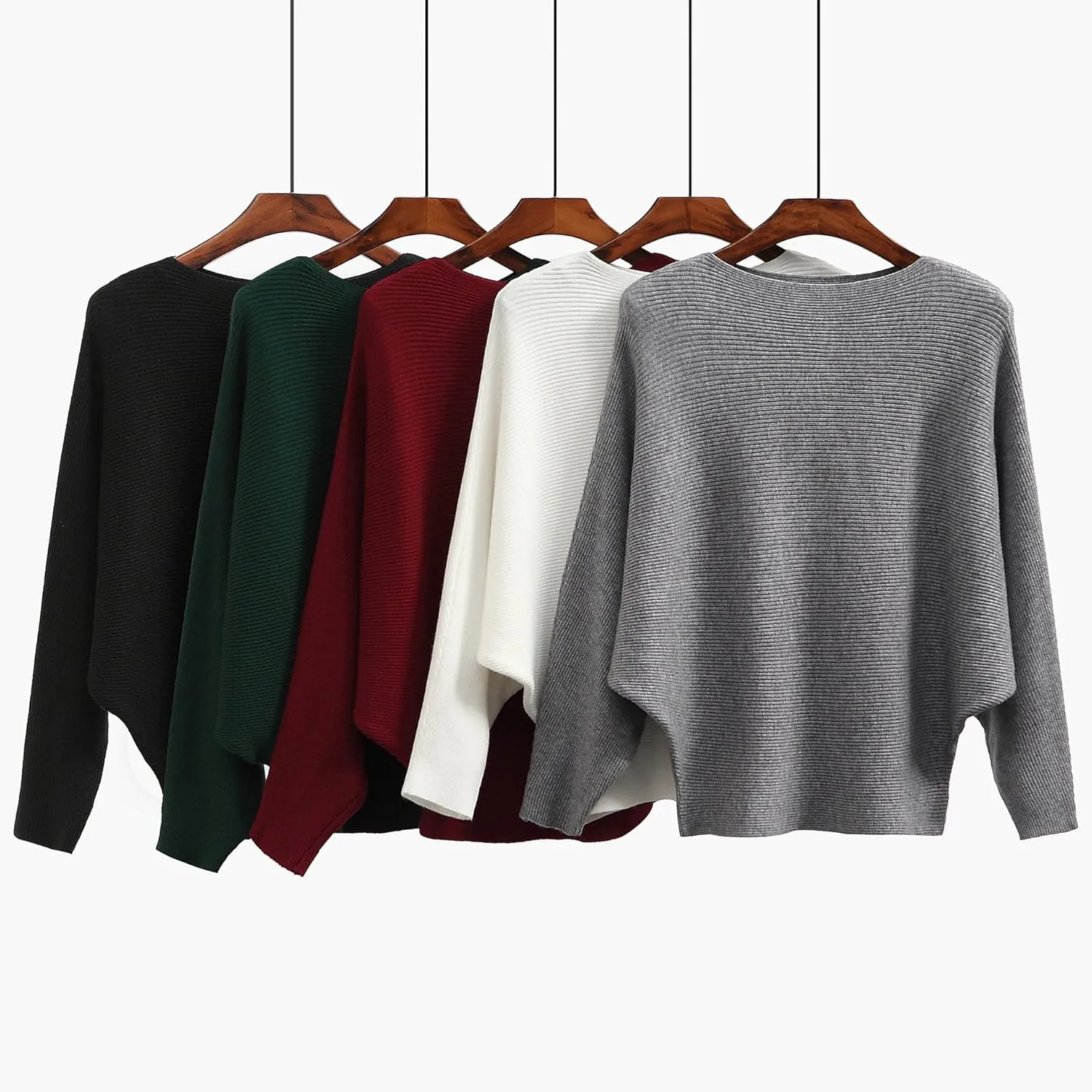 Women's Boat Neck Batwing Sleeves Dolman Fall Winter Knitted Sweaters Pullovers Tops