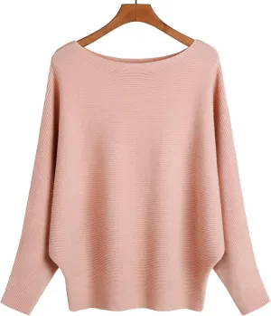 Women's Boat Neck Batwing Sleeves Dolman Fall Winter Knitted Sweaters Pullovers Tops