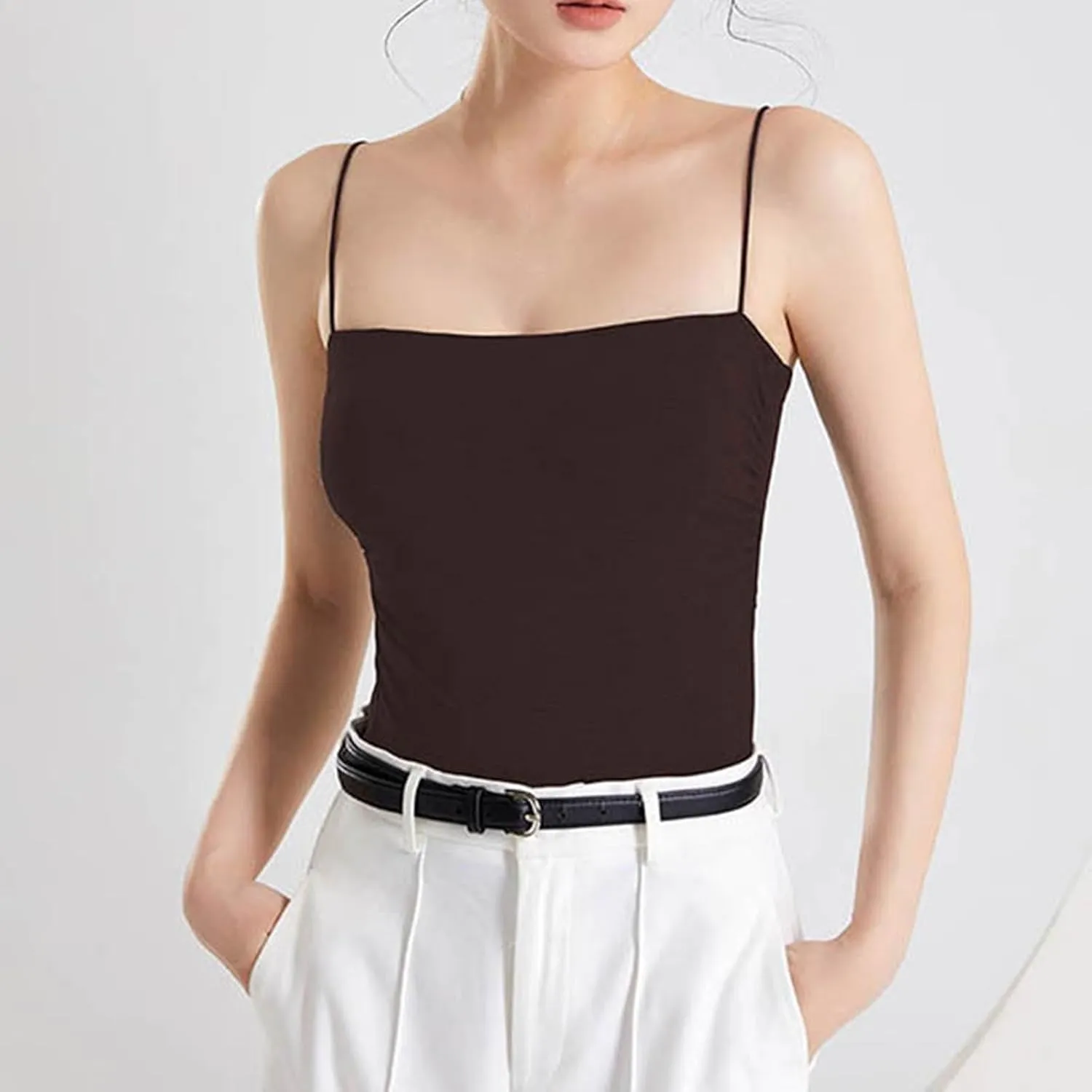 Womens Cami Tank Tops with Built in Bra Slim Fit Spaghetti Strap Shelf Bras Camisoles Summer Basic Padded Undershirts
