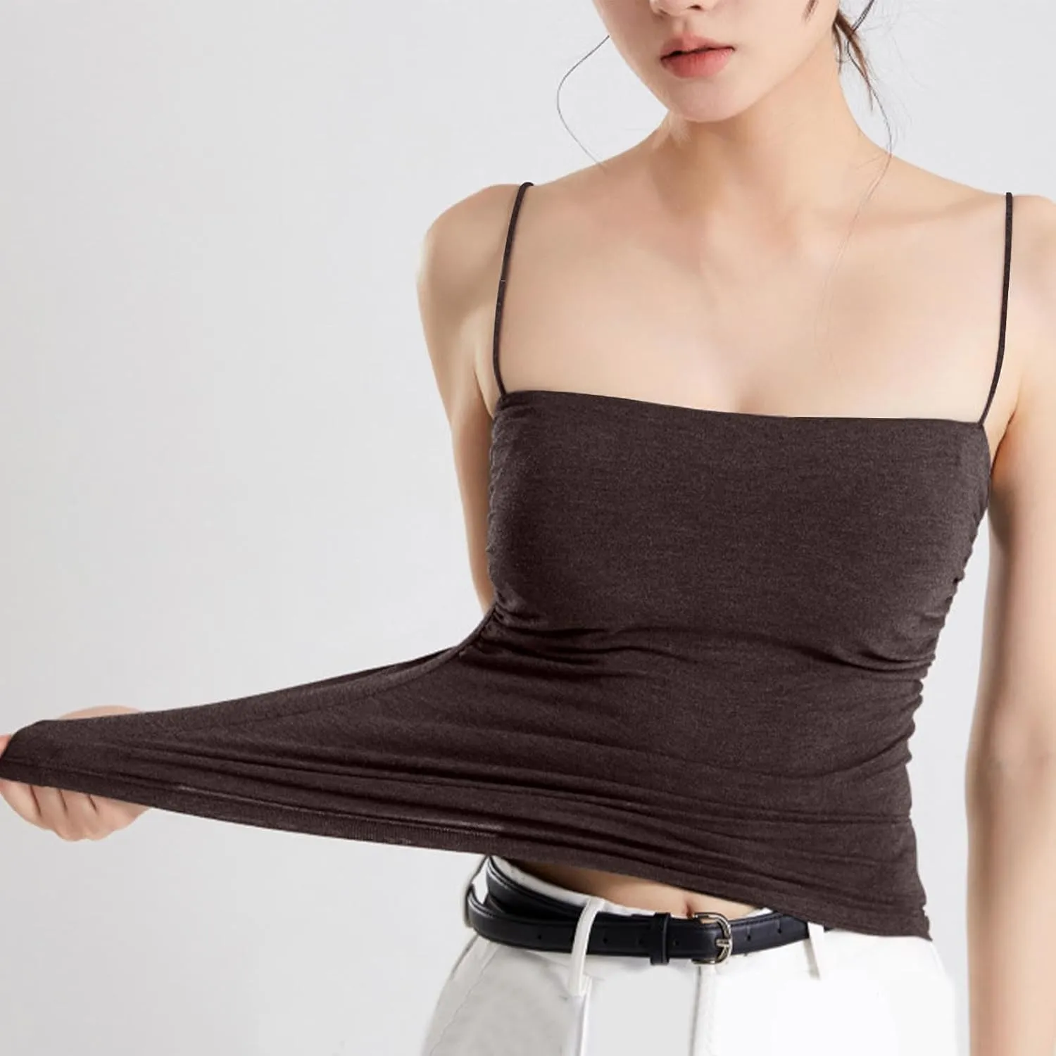 Womens Cami Tank Tops with Built in Bra Slim Fit Spaghetti Strap Shelf Bras Camisoles Summer Basic Padded Undershirts