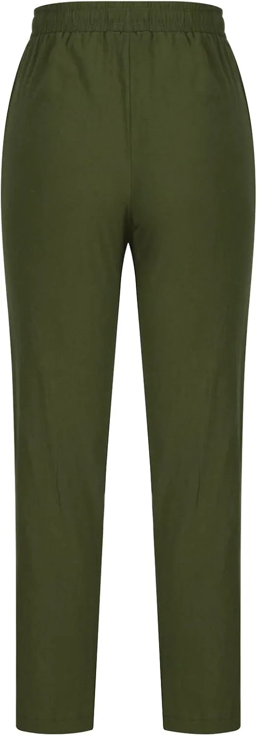 Women's Casual Linen Pants Loose Straight Leg Pants Summer Lightweight Pants Drawstring Waist Pants Lounge Trousers