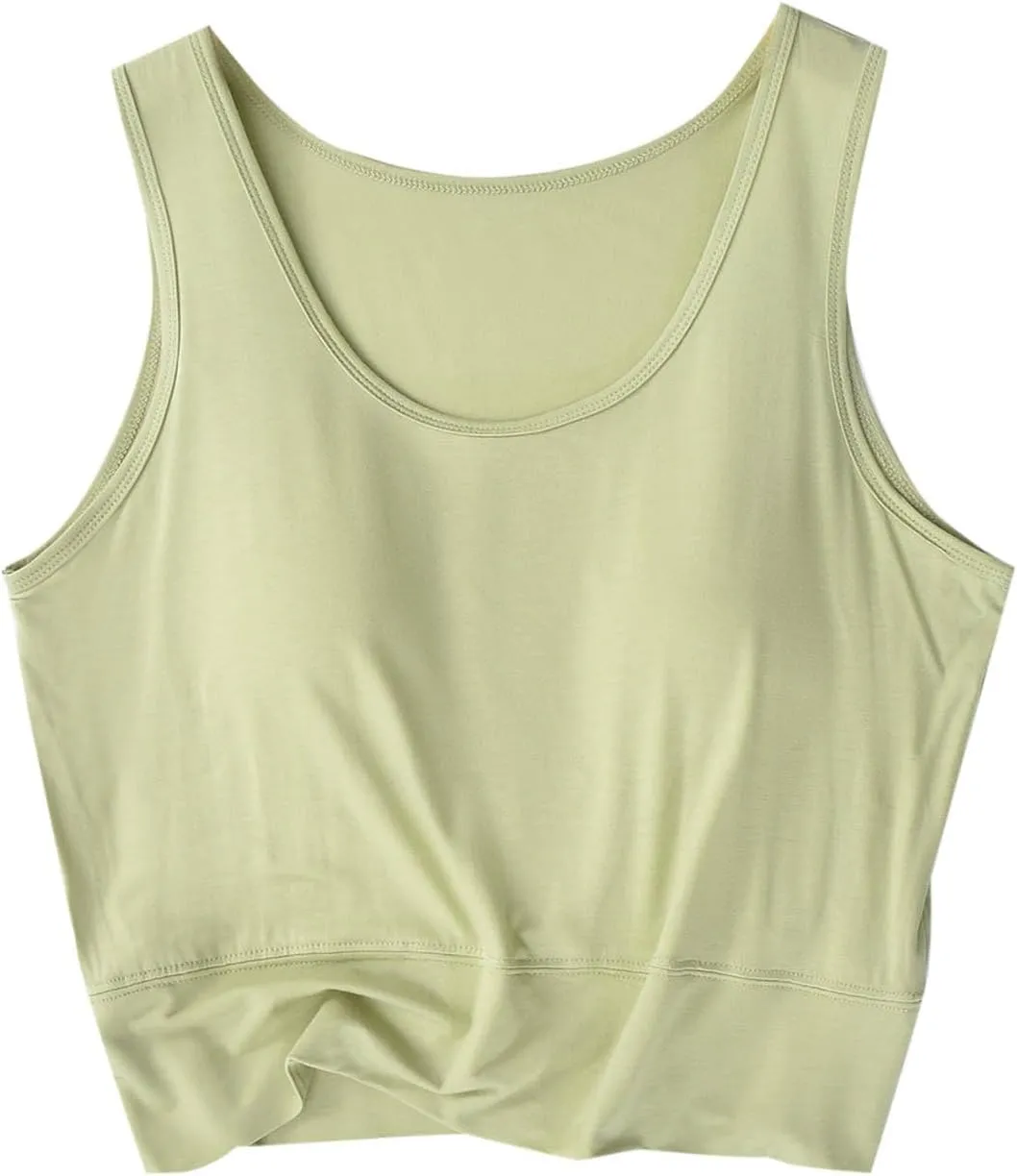 Womens Casual Modal Tank Tops with Built in Bra Basic Crop Padded Yoga Shirts Summer Loose Camisoles Undershirt