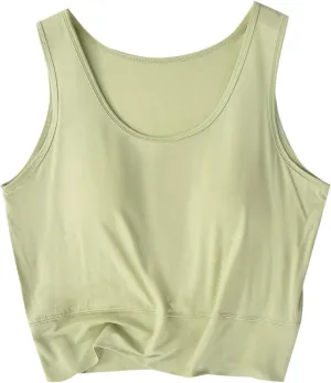 Womens Casual Modal Tank Tops with Built in Bra Basic Crop Padded Yoga Shirts Summer Loose Camisoles Undershirt