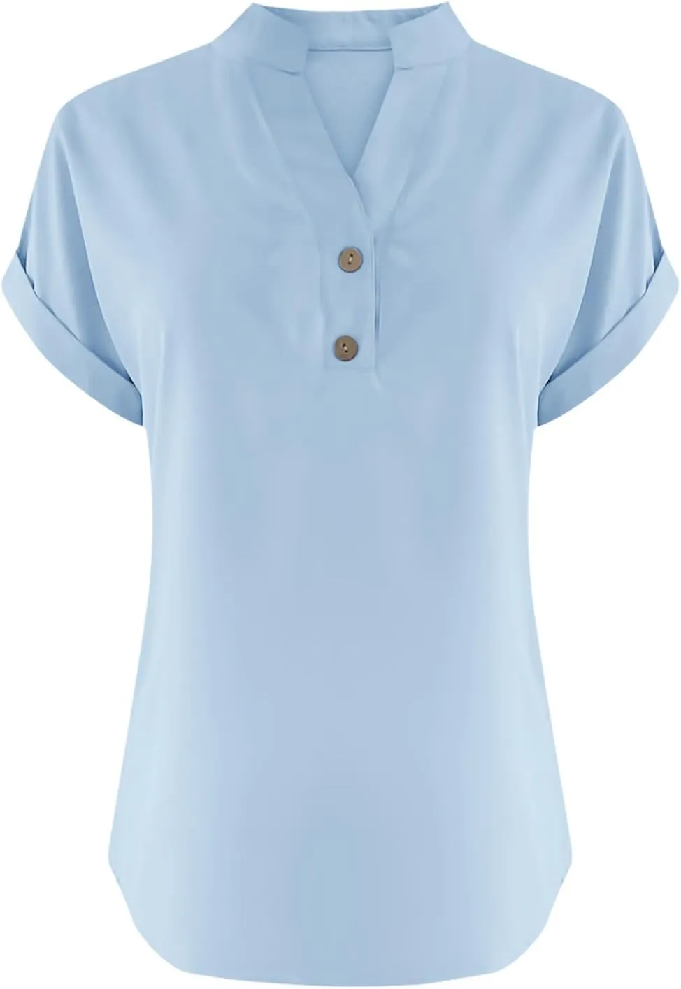 Womens Cotton Linen Shirts Button V Neck T Shirts Rolled Short Sleeve Tops Casual Summer Blouses Tshirt Shirts