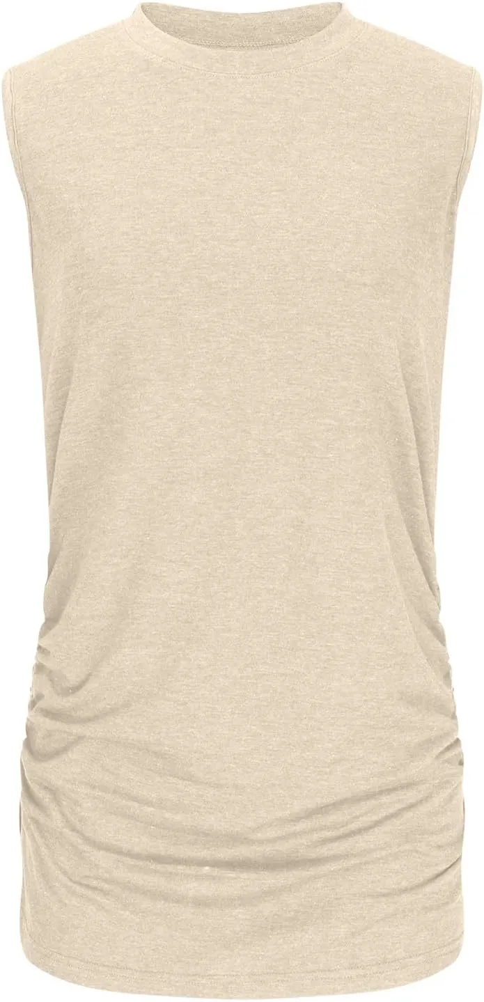 Womens Crewneck Sleeveless Shirts Side Ruched Tank Tops Relaxed Fitted Top Casual Spring Summer Trendy Clothes 2025