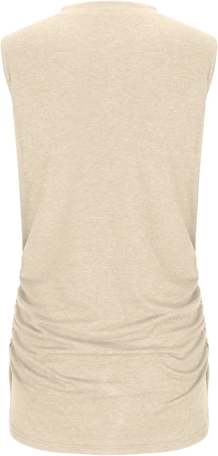Womens Crewneck Sleeveless Shirts Side Ruched Tank Tops Relaxed Fitted Top Casual Spring Summer Trendy Clothes 2025