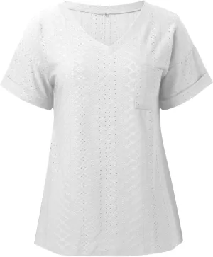Womens Fashion Casual Tank Top V Neck T Shirts Summer Lace Sleeve Casual Loose T Plus Size Extra Long Tops for