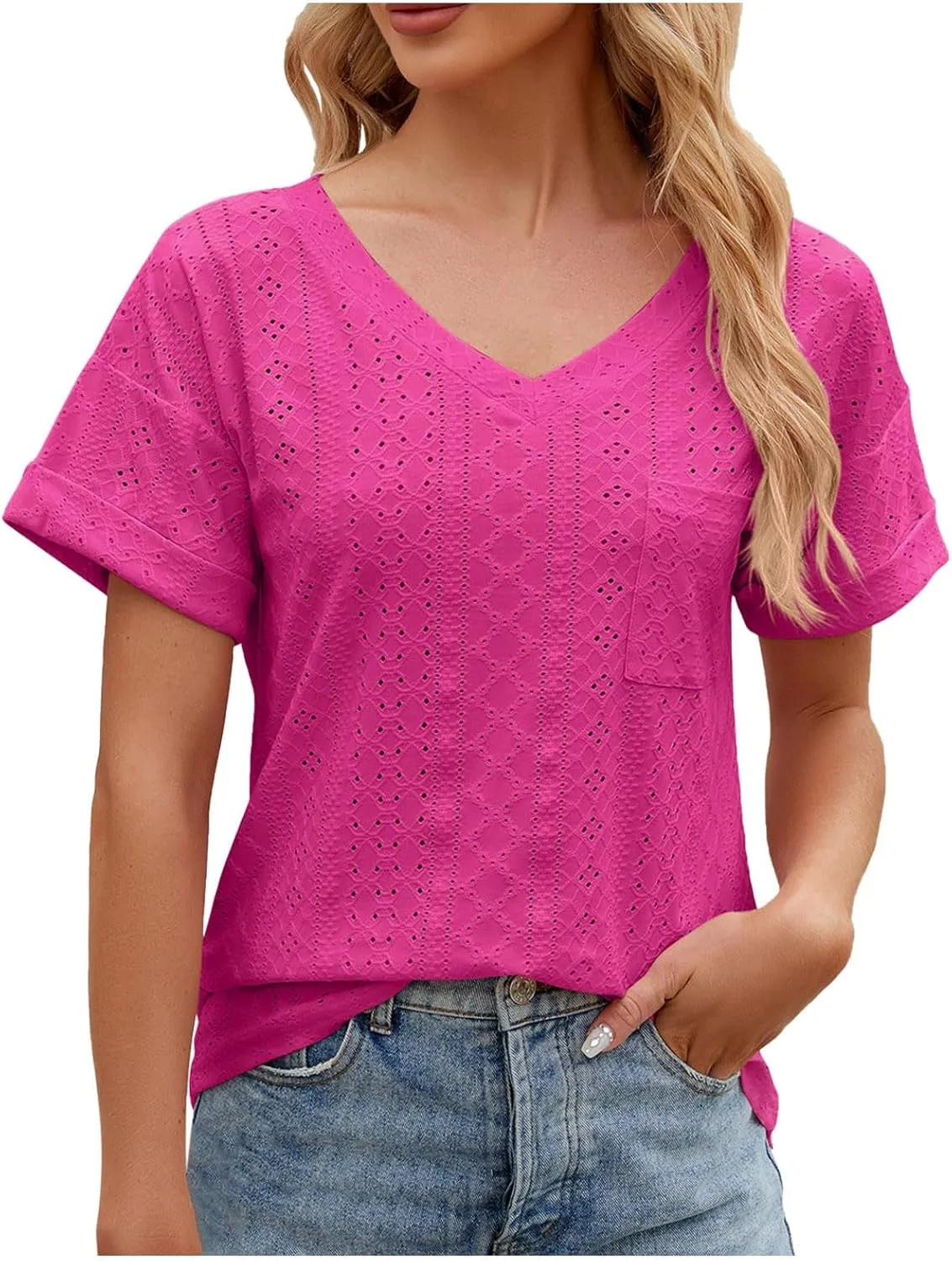 Womens Fashion Casual Tank Top V Neck T Shirts Summer Lace Sleeve Casual Loose T Plus Size Extra Long Tops for