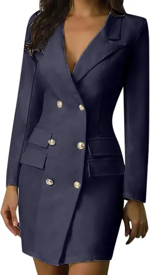 Women's Fashion Double Breasted Trench Coat Solid Color Slim Jacket Pocket Decoration Long Dress Tan Fleece