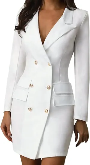 Women's Fashion Double Breasted Trench Coat Solid Color Slim Jacket Pocket Decoration Long Dress Tan Fleece