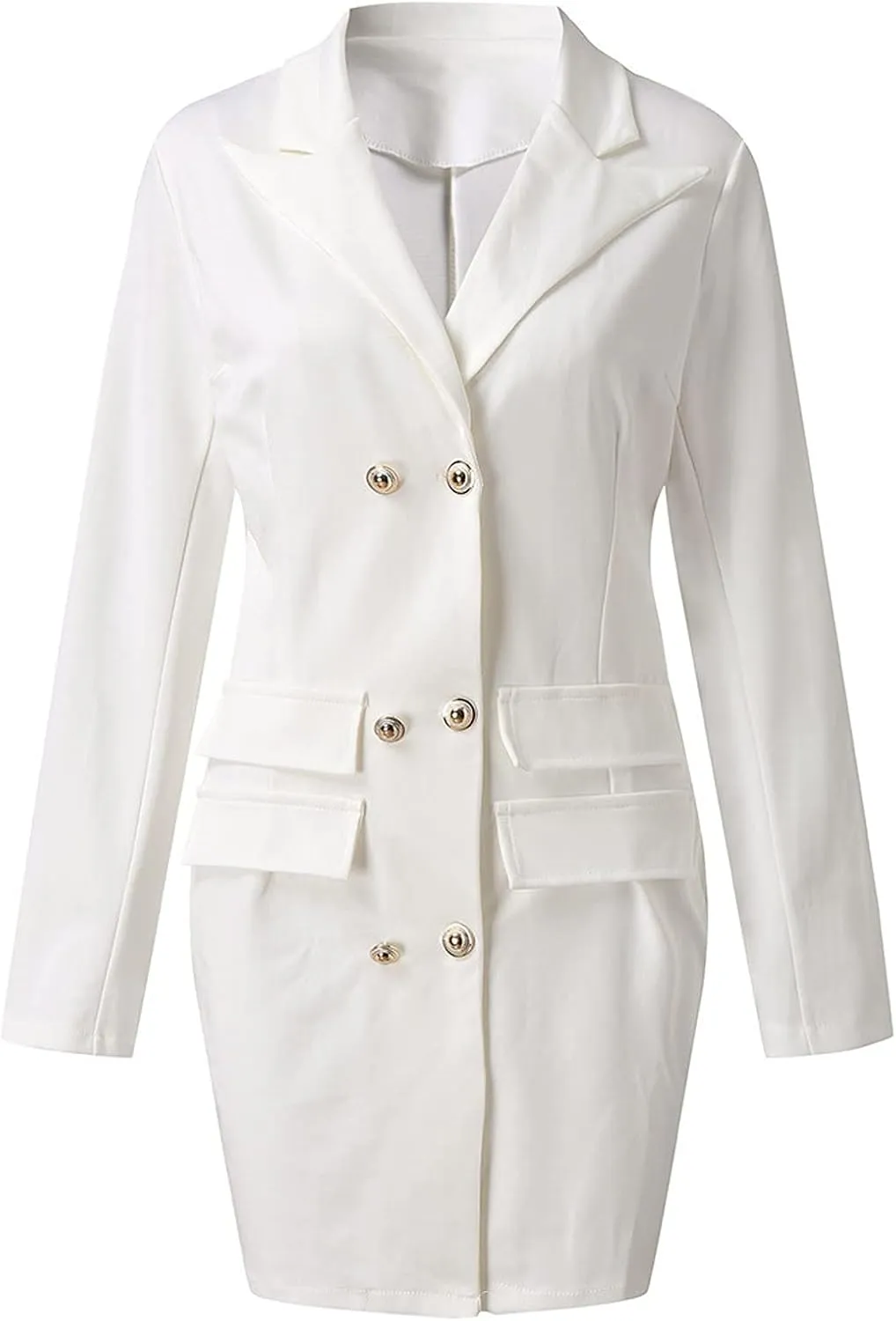 Women's Fashion Double Breasted Trench Coat Solid Color Slim Jacket Pocket Decoration Long Dress Tan Fleece