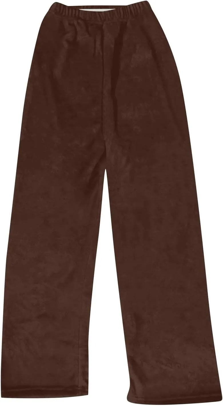 Womens Flannel Pajama Pants Soft Sleep Pj Pants High Waisted Wide Leg Lounge Pants Fuzzy Cotton Pjs Comfy Loungewear