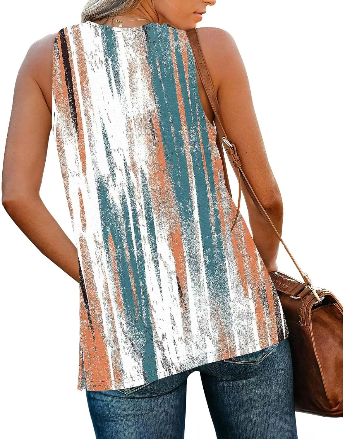 Womens Floral Print Beach Tank Tops V Neck Loose Fit Basic Tees Casual Summer Tops Side Split Sleeveless Shirts