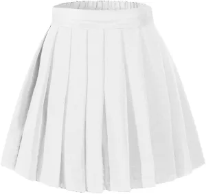 Women's High Waisted Pleated Mini Skirt A-line Shorts with Elastic Wide Waistband